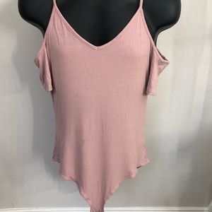 American Eagle Ribbed Cold Shoulder Bodysuit Mauve